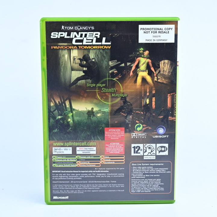 Splinter Cell: Pandora Tomorrow - Promo Copy - Original Xbox Game + Manual