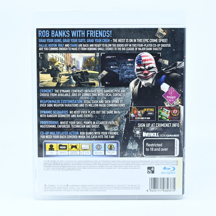 PayDay 2 - Sony Playstation 3 / PS3 Game + Manual - FREE POST!
