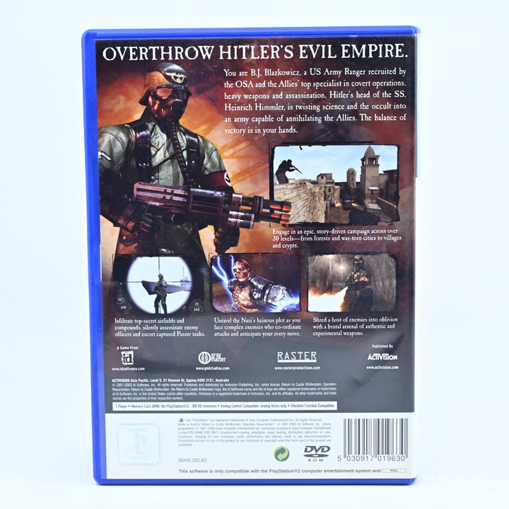 Return to Castle Wolfenstein - Sony Playstation 2 / PS2 Game + Manual - PAL