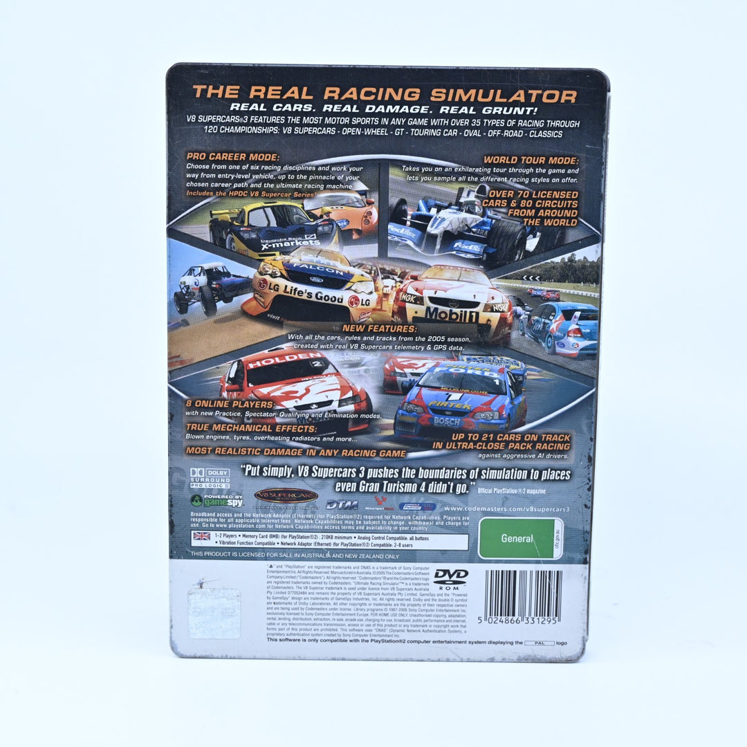 V8 Supercars 3 Steelbook Edition - Plat Disc - PS2 Game + Manual - PAL