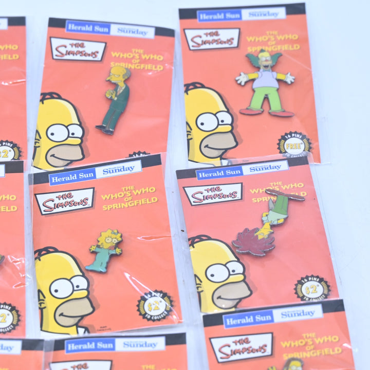 SEALED! Set of 16 Who's Who of Springfield Pin Set Herald Sun 2006 The Simpsons
