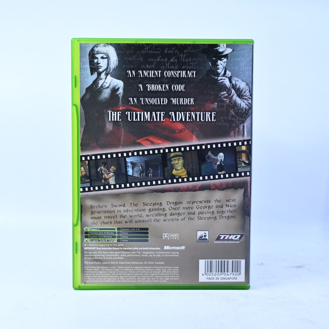 Broken Sword: The Sleeping Dragon - Original Xbox Game + Manual - MINT DISC!