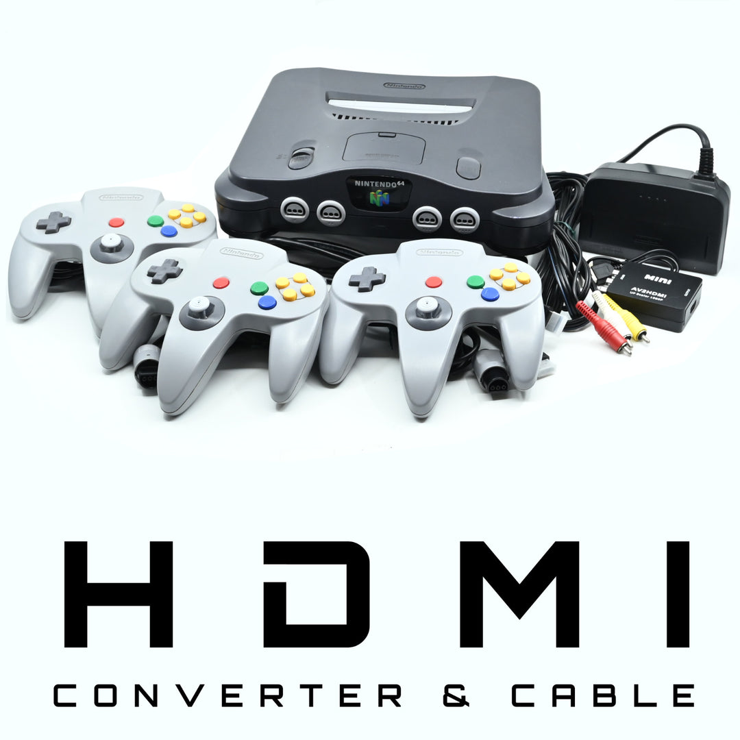 Nintendo 64 Console / N64 - (1,2,3 or 4) GENUINE CONTROLLERS + CABLES &amp; HDMI!