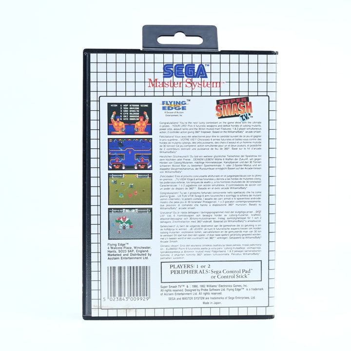 Super Smash T.V. - Sega Master System Game + Manual - PAL - FREE POST!