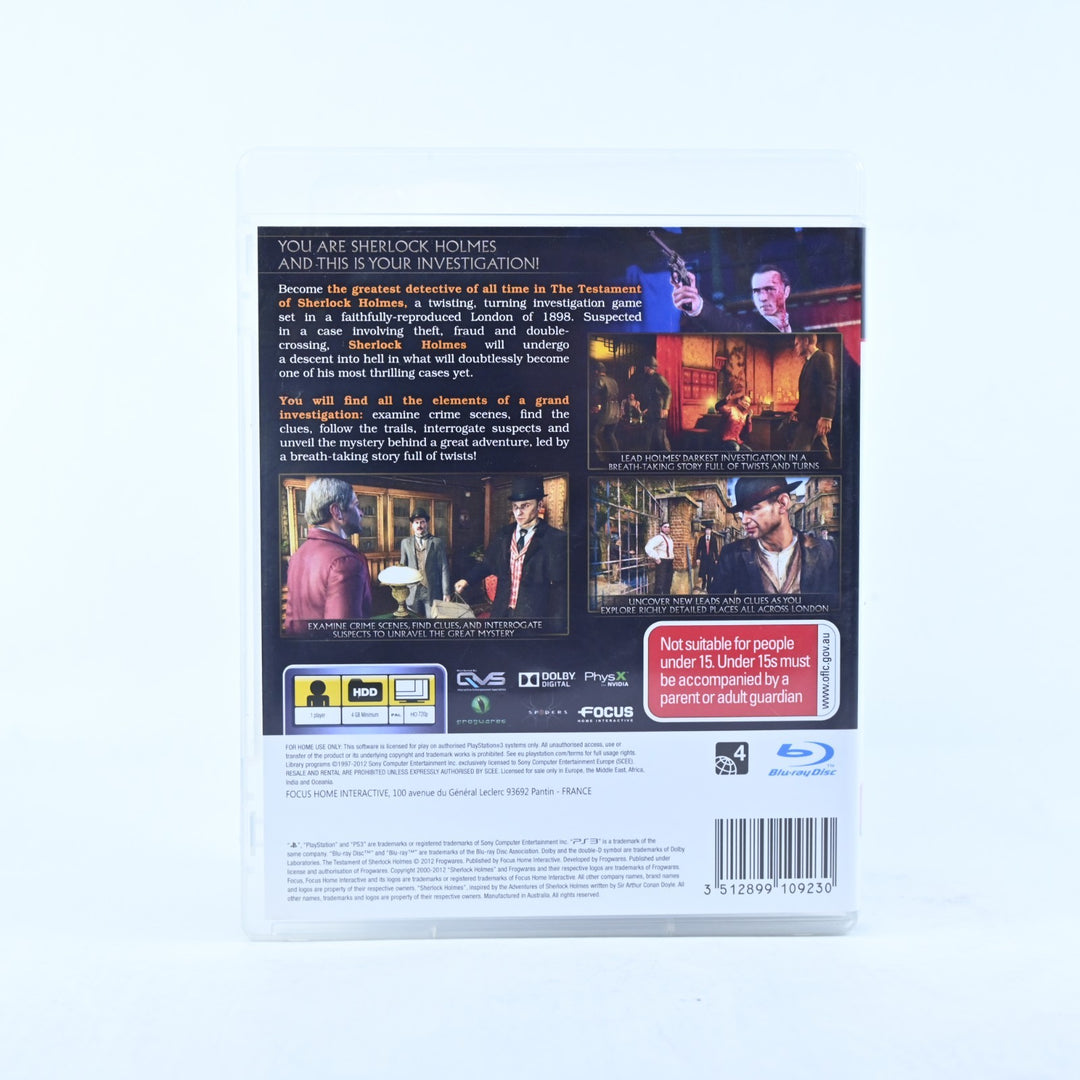 The Testament of Sherlock Holmes - Sony Playstation 3 / PS3 Game + Manual