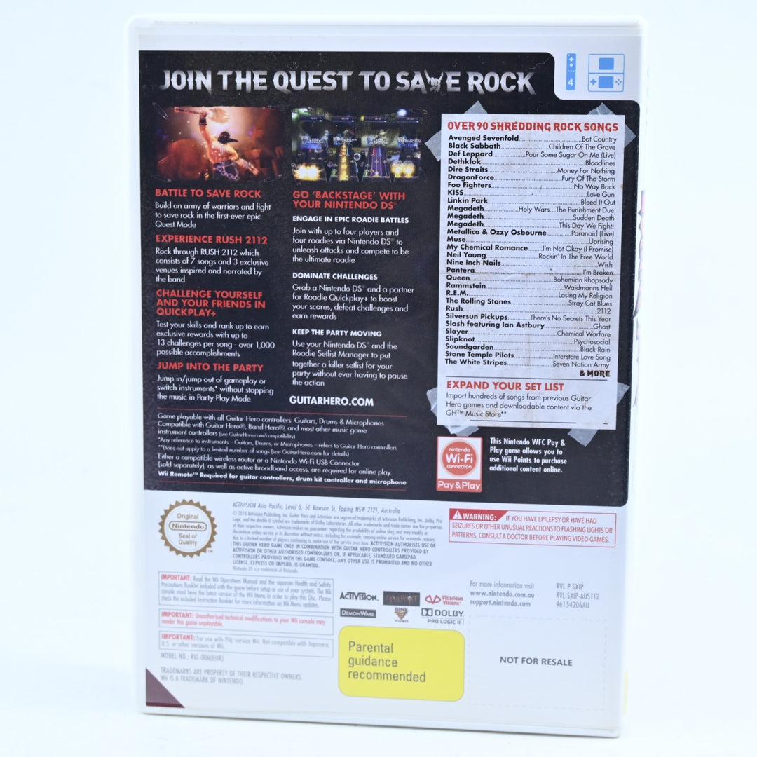 Guitar Hero: Warriors of Rock - Nintendo Wii Game + Manual - PAL - MINT DISC!