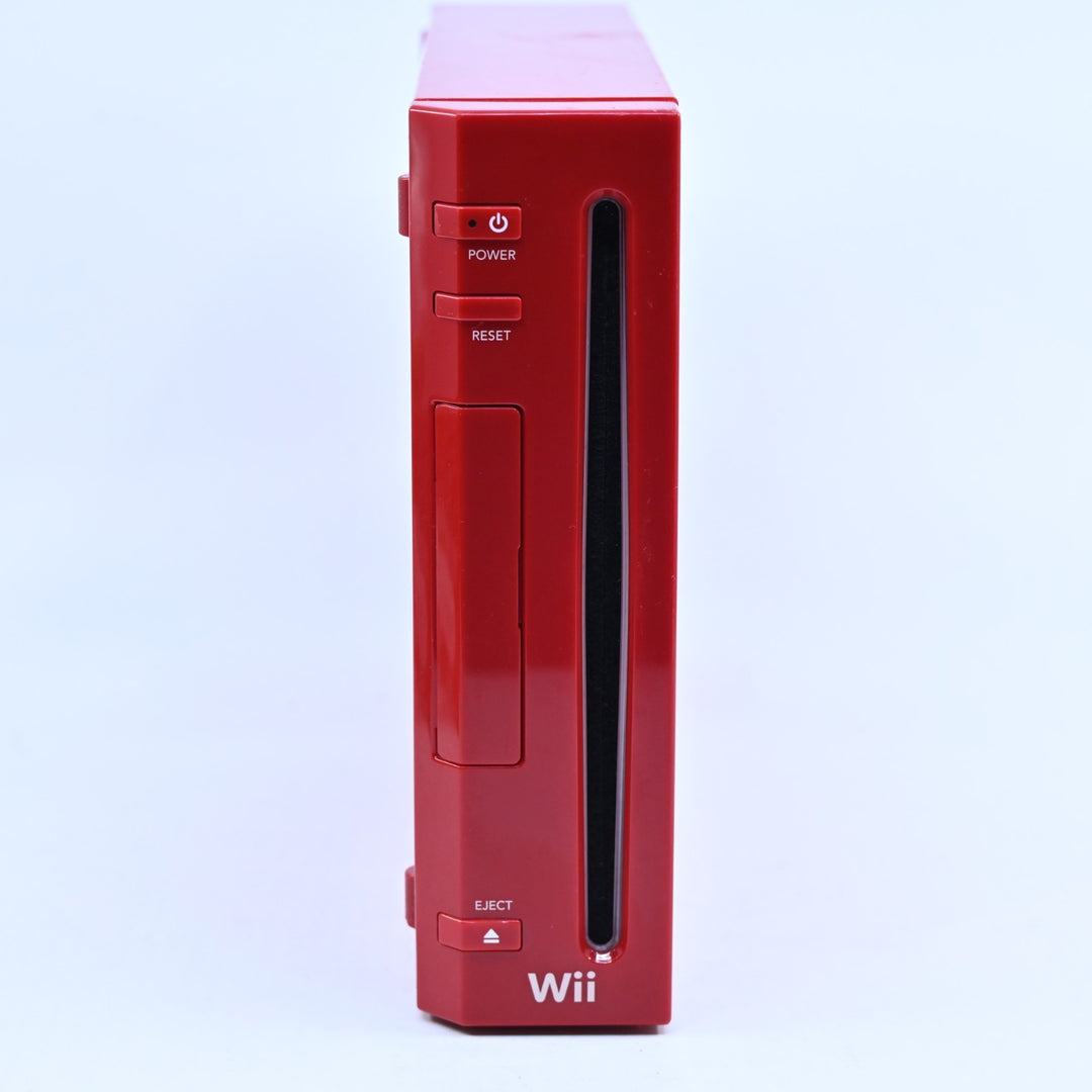 Red Nintendo Wii Console - 2 x GENUINE CONTROLLER + CABLES + GAME & HDMI!