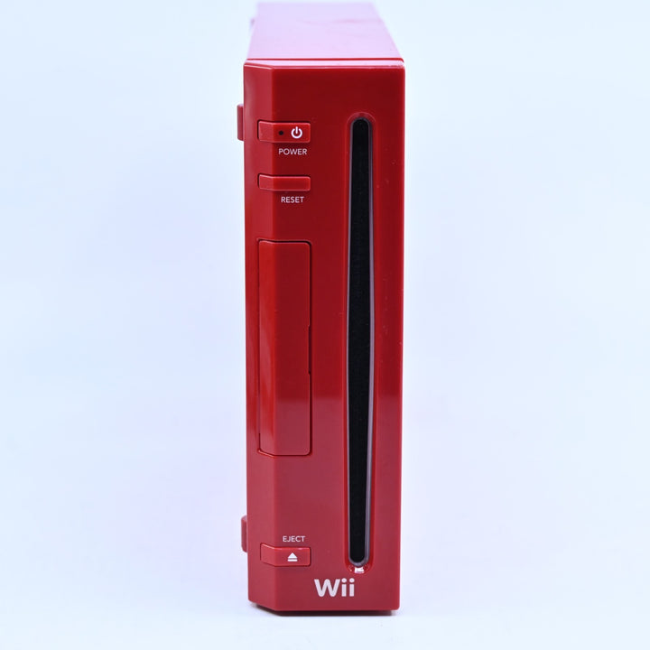 Red Nintendo Wii Console - 2 x GENUINE CONTROLLER + CABLES + GAME & HDMI!