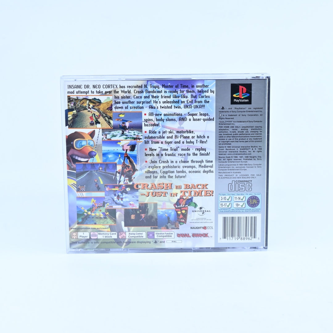 Crash Bandicoot 3: Warped - Sony Playstation 1 / PS1 Game + Manual - MINT DISC!