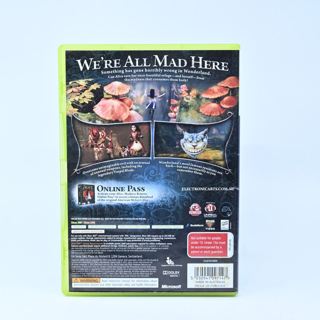 Alice Madness Returns - Xbox 360 Game - PAL - MINT DISC!