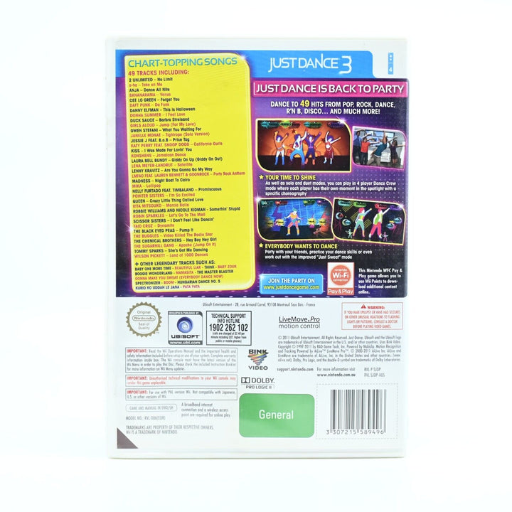 Just Dance 3 - Nintendo Wii Game + Manual - PAL - FREE POST!