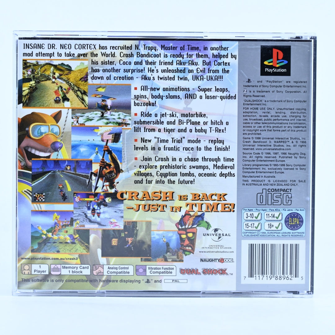 Crash Bandicoot 3: Warped - Sony Playstation 1 / PS1 Game + Manual - PAL