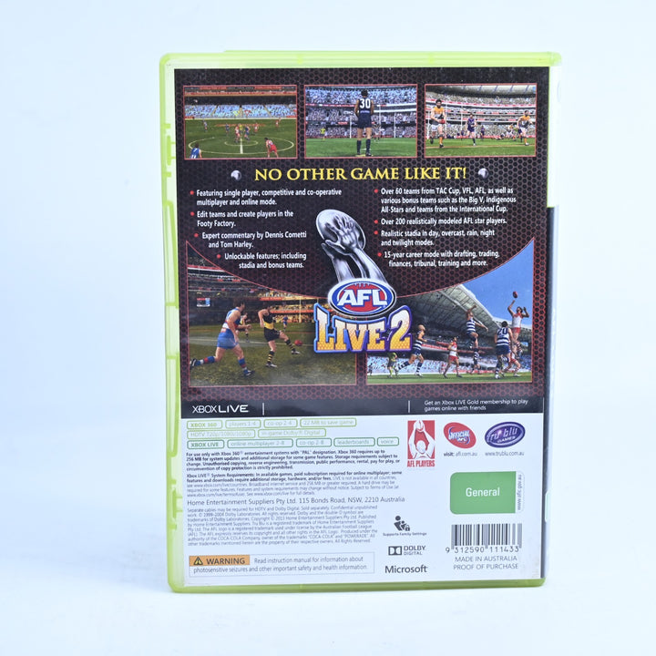 AFL Live 2 - Xbox 360 Game + Manual - PAL - MINT DISC!
