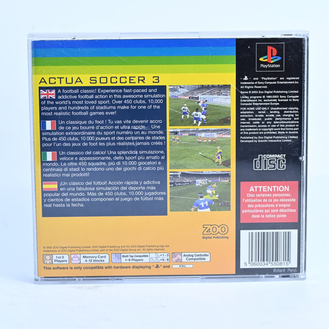 Actua Soccer 3 - Sony Playstation 1 / PS1 Game + Manual - PAL - MINT DISC!