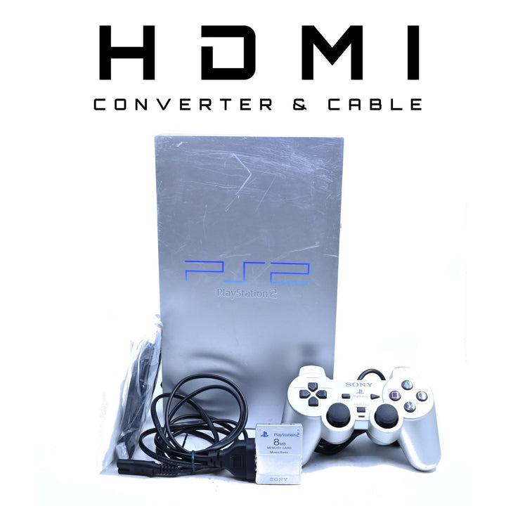 Sony Playstation 2 / PS2 Console Fat Silver GENUINE CONTROLLER + CABLES + HDMI