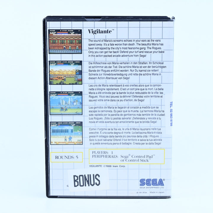 Vigilante - Sega Master System Game + Manual - PAL - FREE POST!