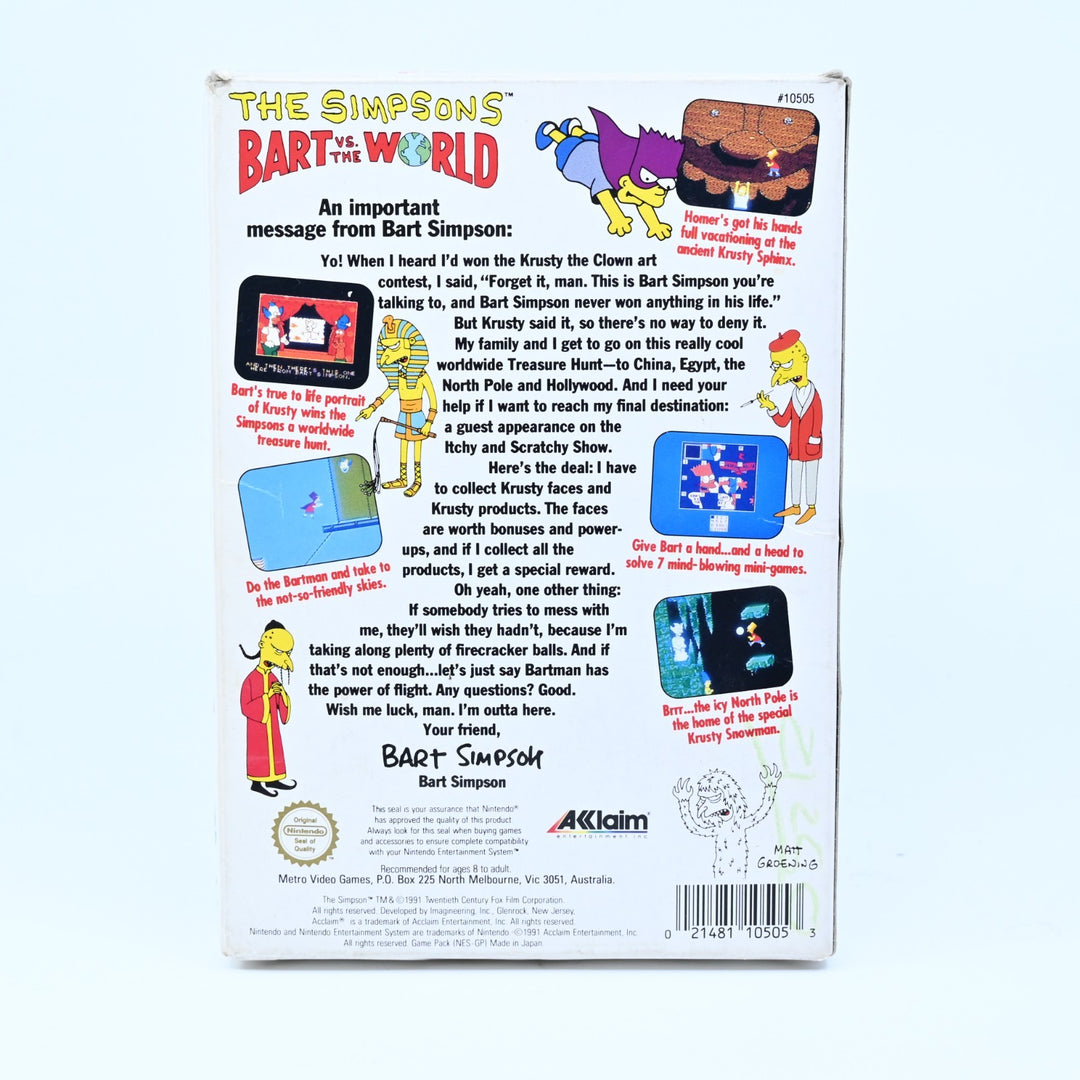 The Simpsons Bart Vs The World - NES Boxed Game - PAL - FREE POST!