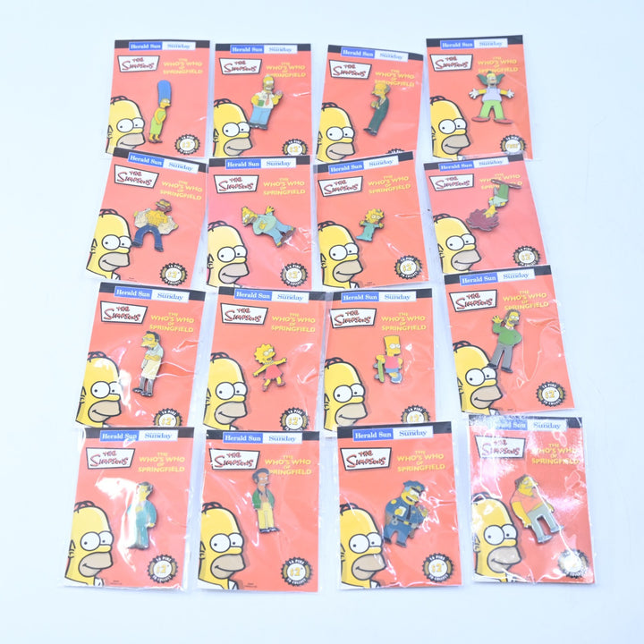 SEALED! Set of 16 Who's Who of Springfield Pin Set Herald Sun 2006 The Simpsons