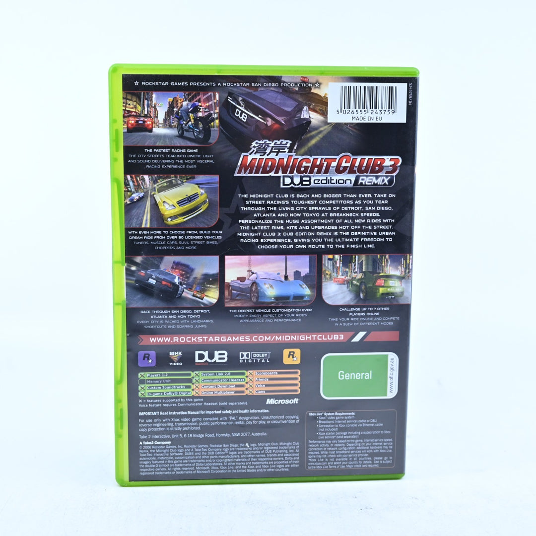 Midnight Club 3 DUB Edition Remix - Original Xbox Game + Manual - PAL