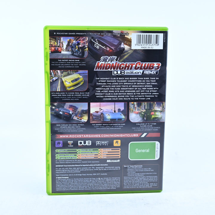 Midnight Club 3 DUB Edition Remix - Original Xbox Game + Manual - PAL