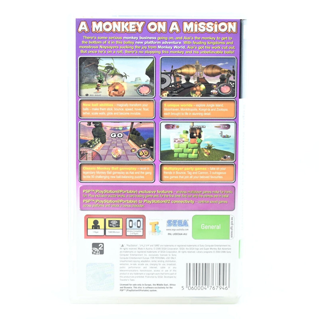 Super Monkey Ball Adventure - Sony PSP Game + Manual - FREE POST!