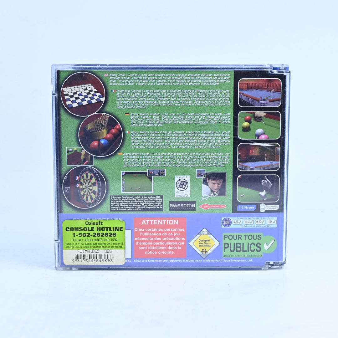 Jimmy White's 2 Cueball - Sega Dreamcast Game + Manual - PAL - MINT DISC!