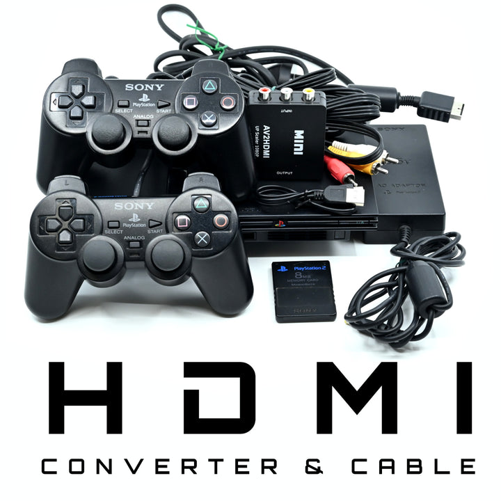 Sony Playstation 2 / PS2 Console - Slim Gloss V2 + GENUINE CONTROLLERS + HDMI!