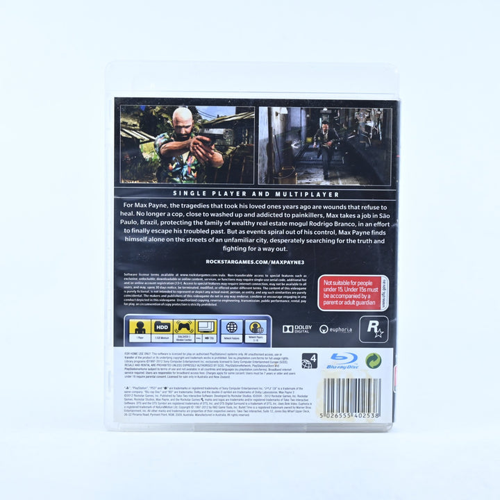 Max Payne 3 - Sony Playstation 3 / PS3 Game + Manual - MINT DISC!