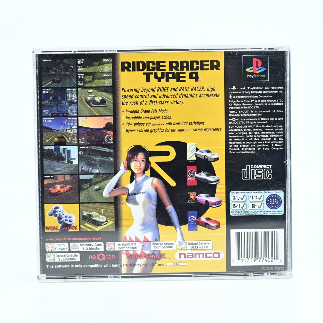 Ridge Racer Type 4 + Manual & Demo - Sony PS1 Game - NEAR MINT DISC!