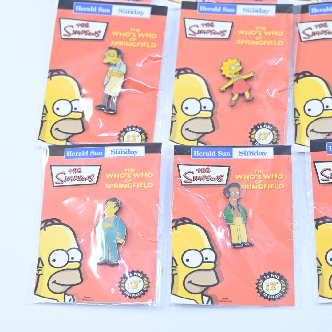 SEALED! Set of 16 Who's Who of Springfield Pin Set Herald Sun 2006 The Simpsons