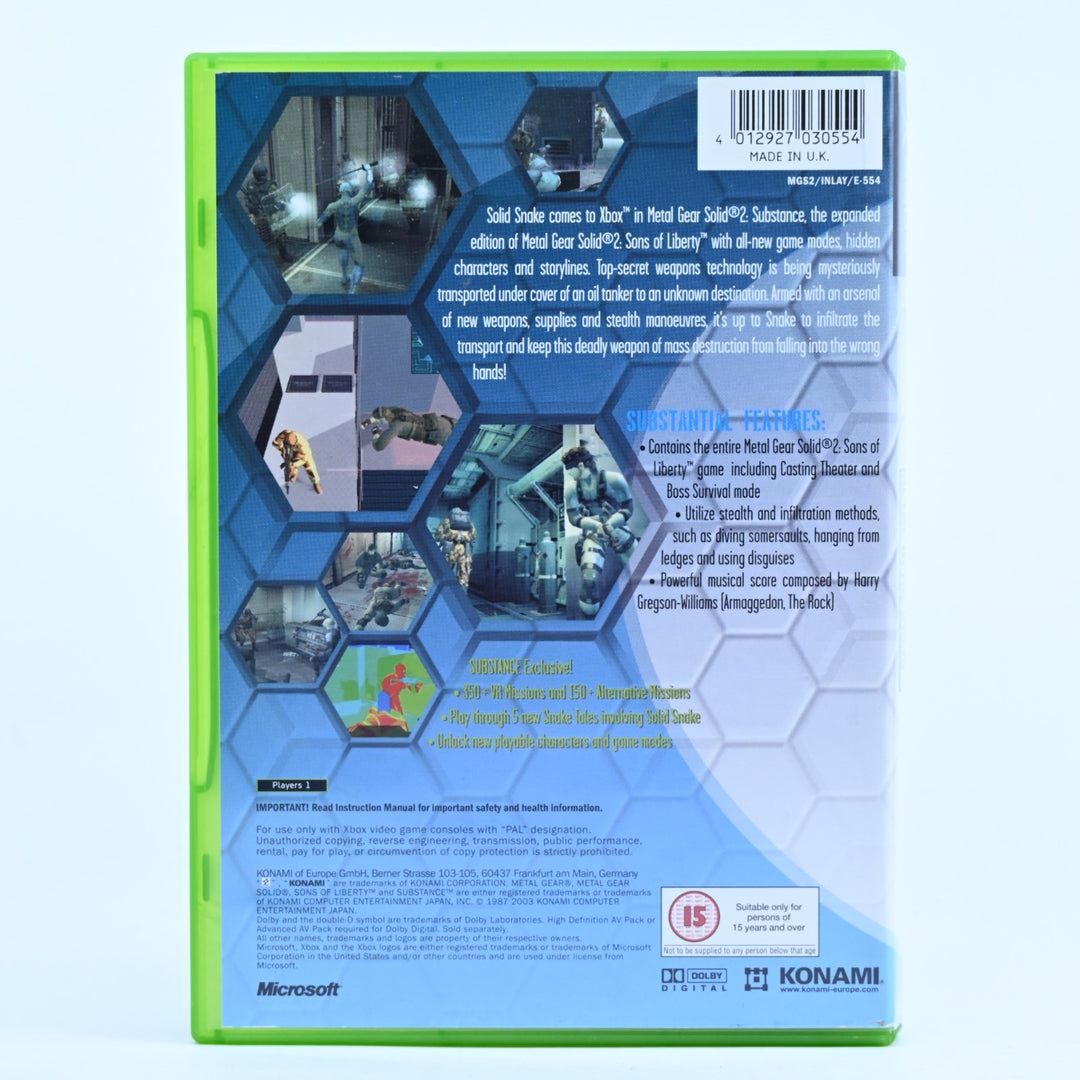 Metal Gear Solid 2 Substance - Original Xbox Game + Manual - PAL - MINT DISC!