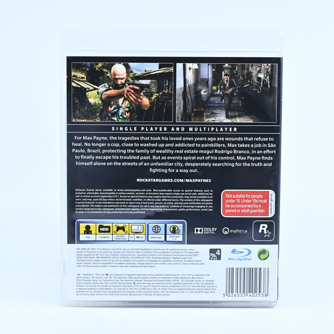 Max Payne 3 - Sony Playstation 3 / PS3 Game + Manual - FREE POST