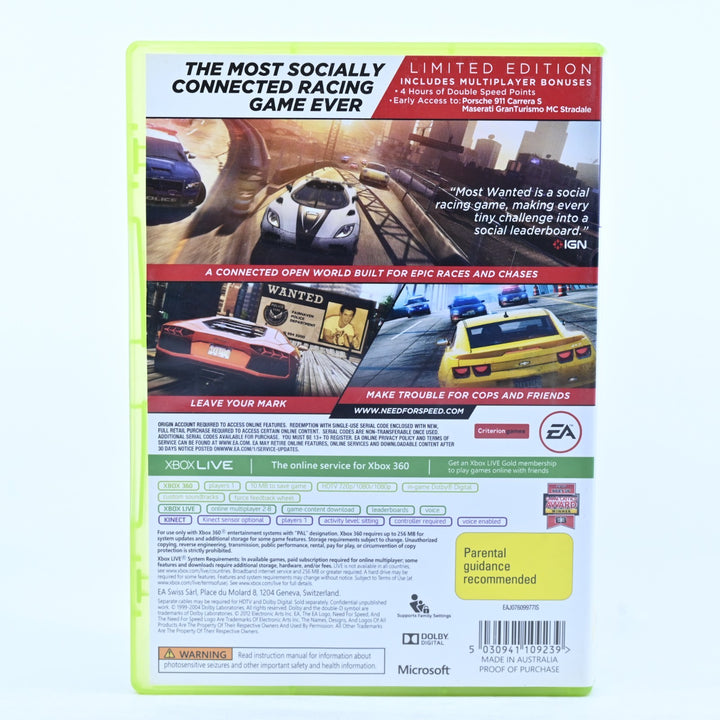 Need for Speed: Most Wanted (2012) - Xbox 360 Game + Manual - PAL - MINT DISC!
