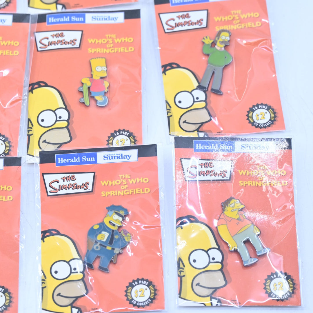 SEALED! Set of 16 Who's Who of Springfield Pin Set Herald Sun 2006 The Simpsons