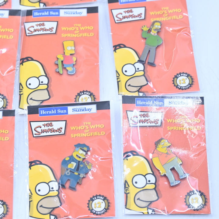 SEALED! Set of 16 Who's Who of Springfield Pin Set Herald Sun 2006 The Simpsons