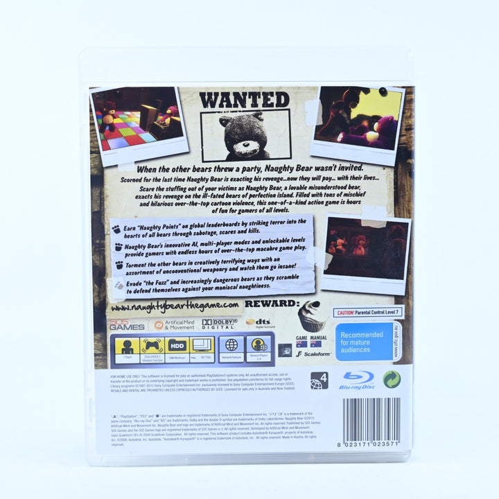 Naughty Bear - Sony Playstation 3 / PS3 Game + Manual - MINT DISC!