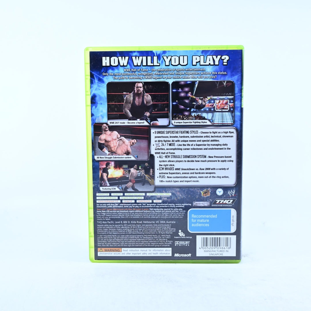 WWE Smackdown Vs Raw 2008 - Xbox 360 Game + Manual - PAL - MINT DISC!