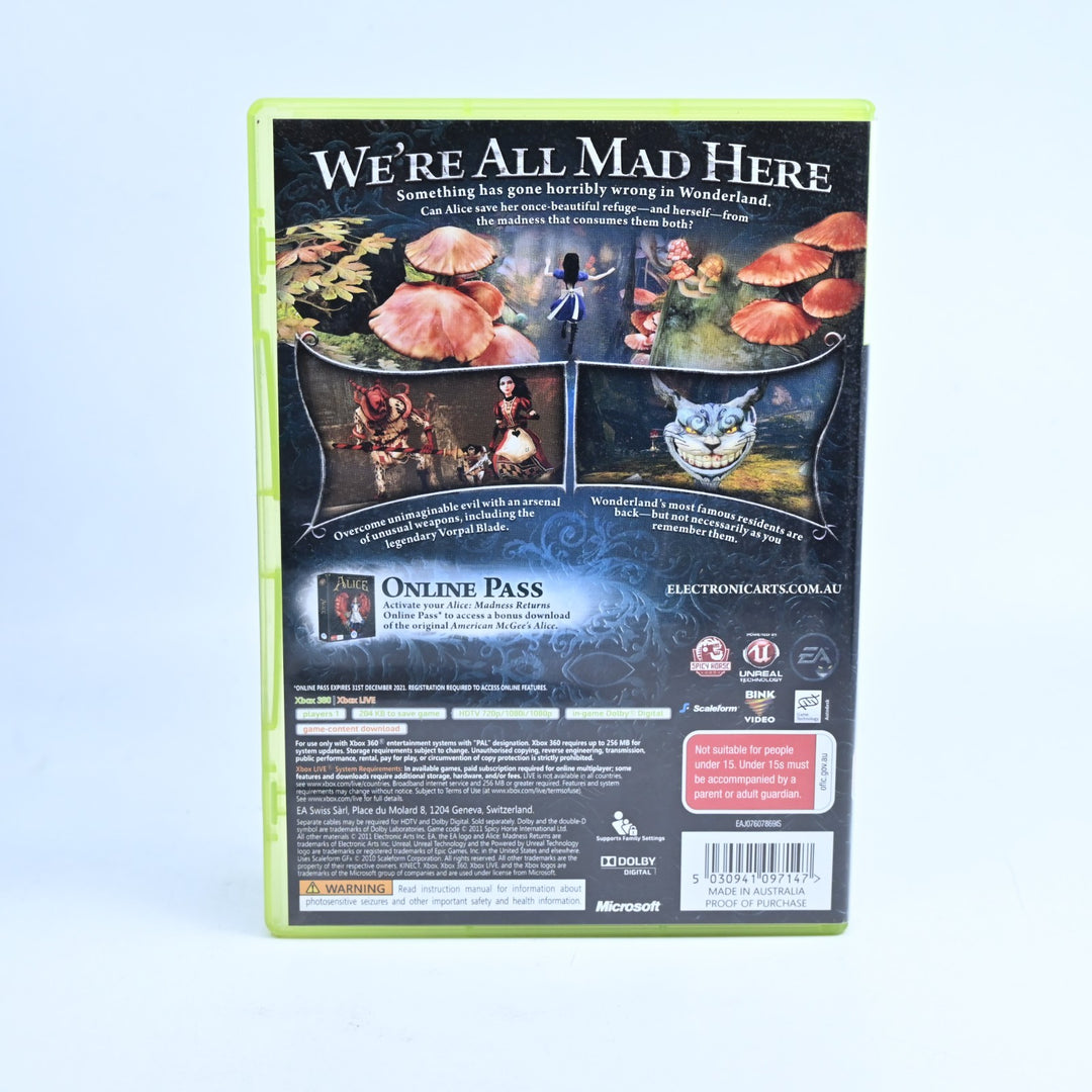 Alice Madness Returns - Xbox 360 Game + Manual - PAL - MINT DISC!