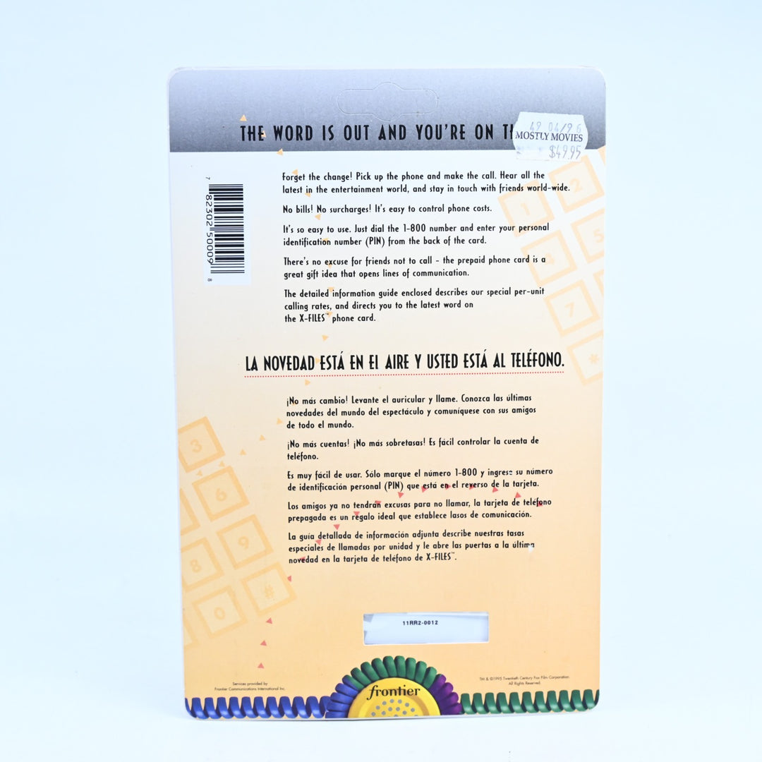 SEALED! The X-Files Prepaid $10 Phone Card - Frontier Call Time - Other Phone