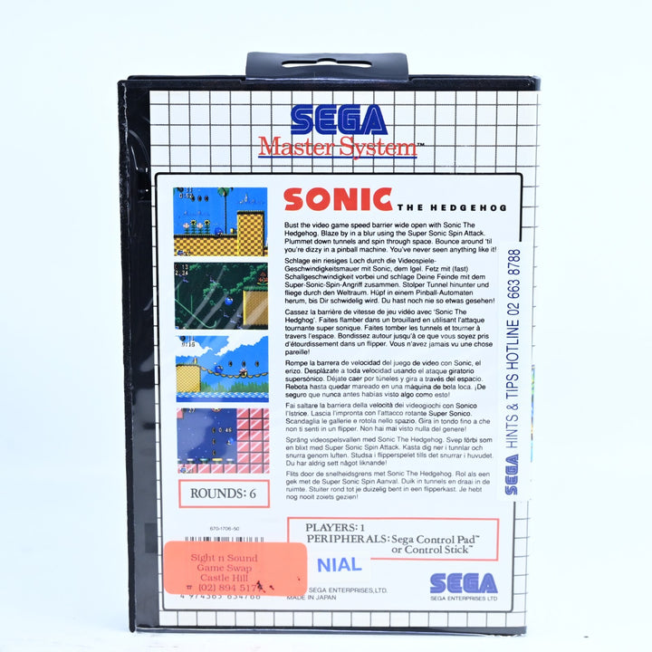 Sonic The Hedgehog - Sega Master System Game - No Manual - PAL - FREE POST!