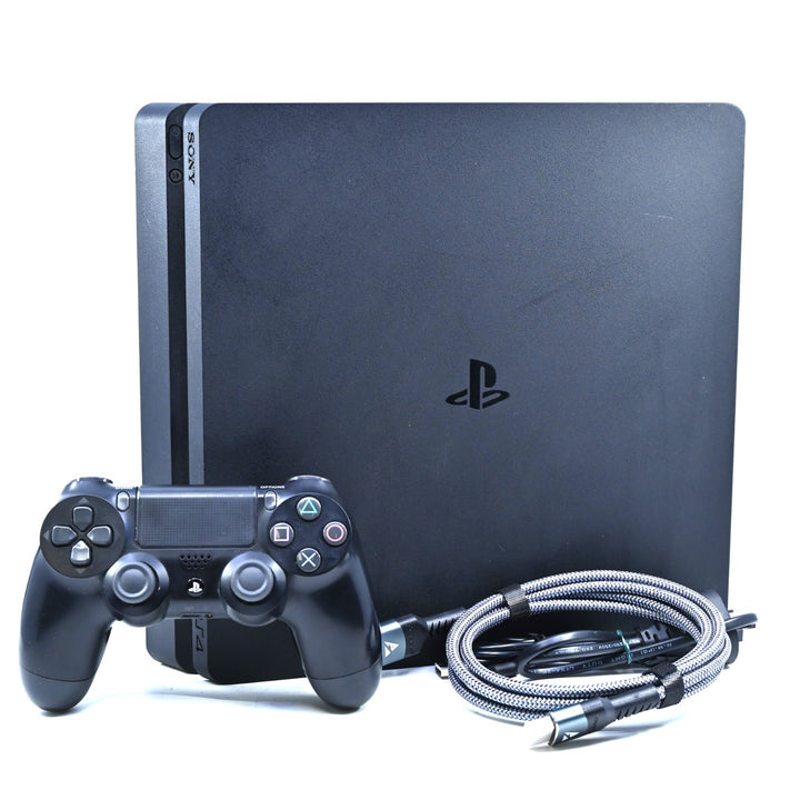 Black Sony Playstation 4/ PS4 Slim Console - GENUINE CONTROLLERS + CABLES + HDMI