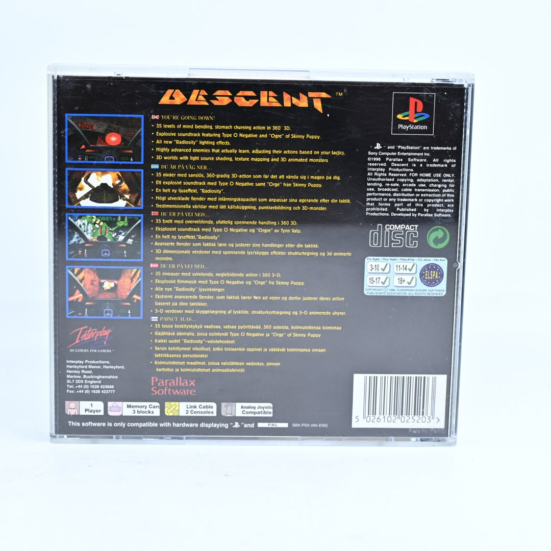 Descent! FACTORY DEFECT MANUAL!  - PS1 Game + Manual - PAL - MINT DISC!