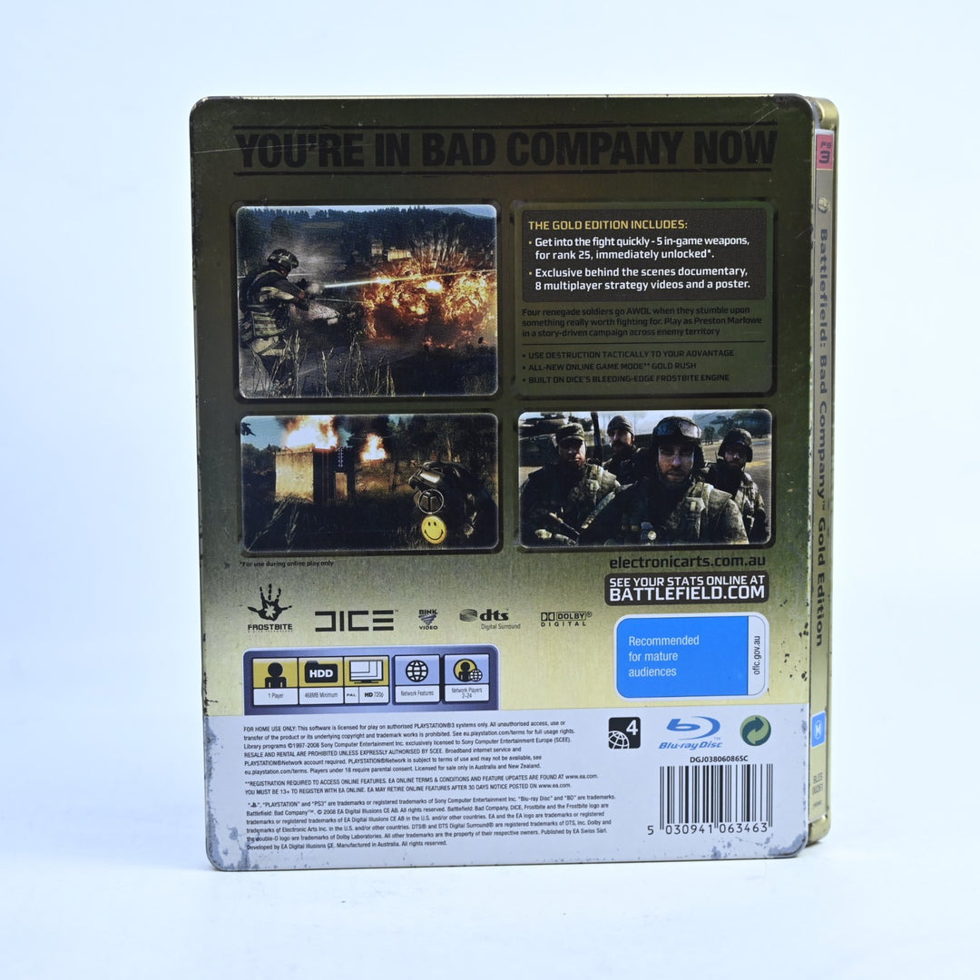 Battlefield: Bad Company - Gold Edition Steelbook - PS3 Game + Manual