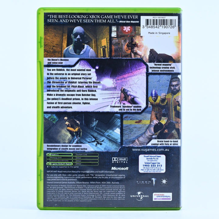 The Chronicles of Riddick Escape From Butcher Bay - Original Xbox Game + Manual