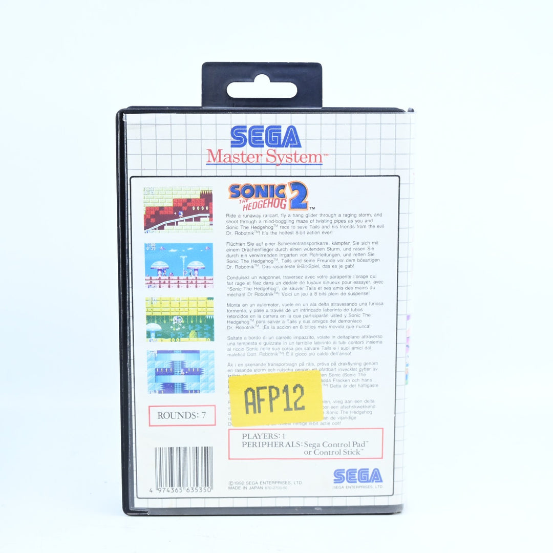 Sonic The Hedgehog 2 - Sega Master System Game - No Manual - PAL - FREE POST!