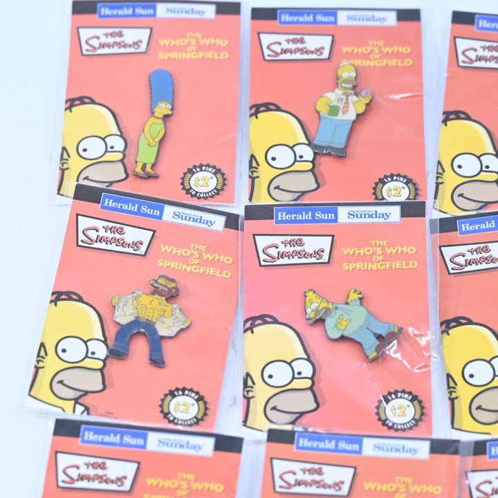 SEALED! Set of 16 Who's Who of Springfield Pin Set Herald Sun 2006 The Simpsons