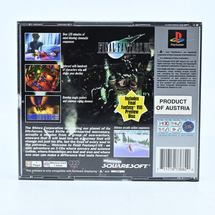 Final Fantasy VII 7 - Sony Playstation 1 / PS1 Game + Manual - PAL - MINT DISC!