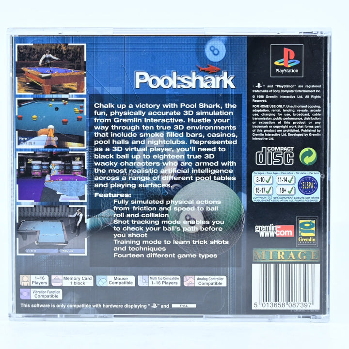 Pool Shark - Sony Playstation 1 / PS1 Game + Manual - PAL - MINT DISC!
