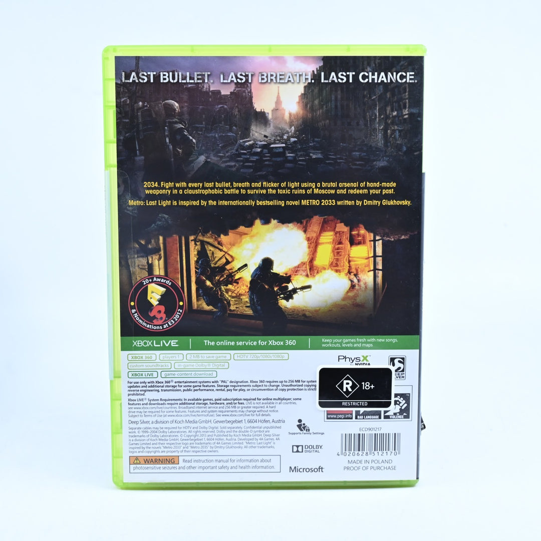 Metro Last Light - SEALED! - Xbox 360 Game + Manual - PAL - MINT DISC!