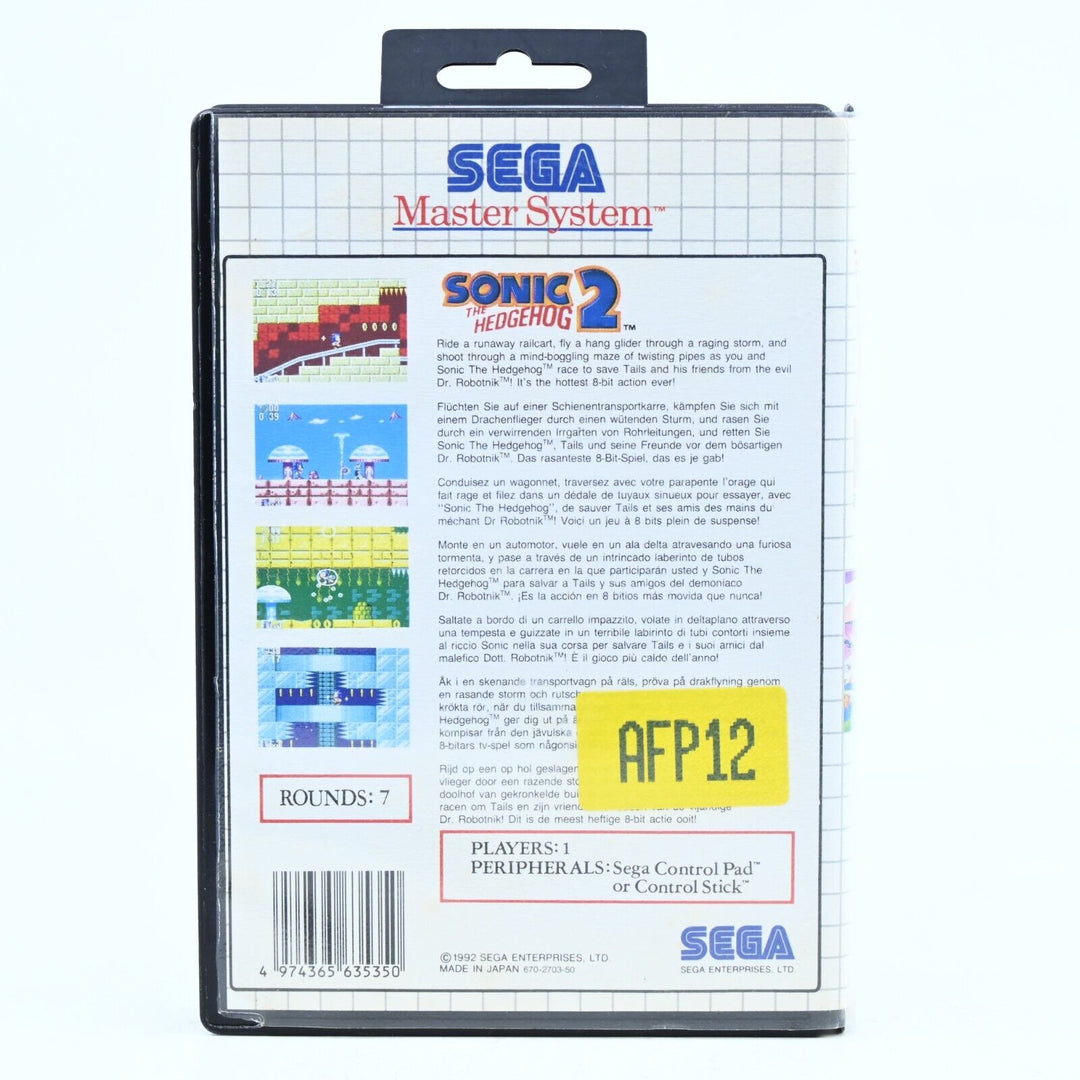 Sonic The Hedgehog 2 - Sega Master System Game + Manual - PAL - FREE POST!